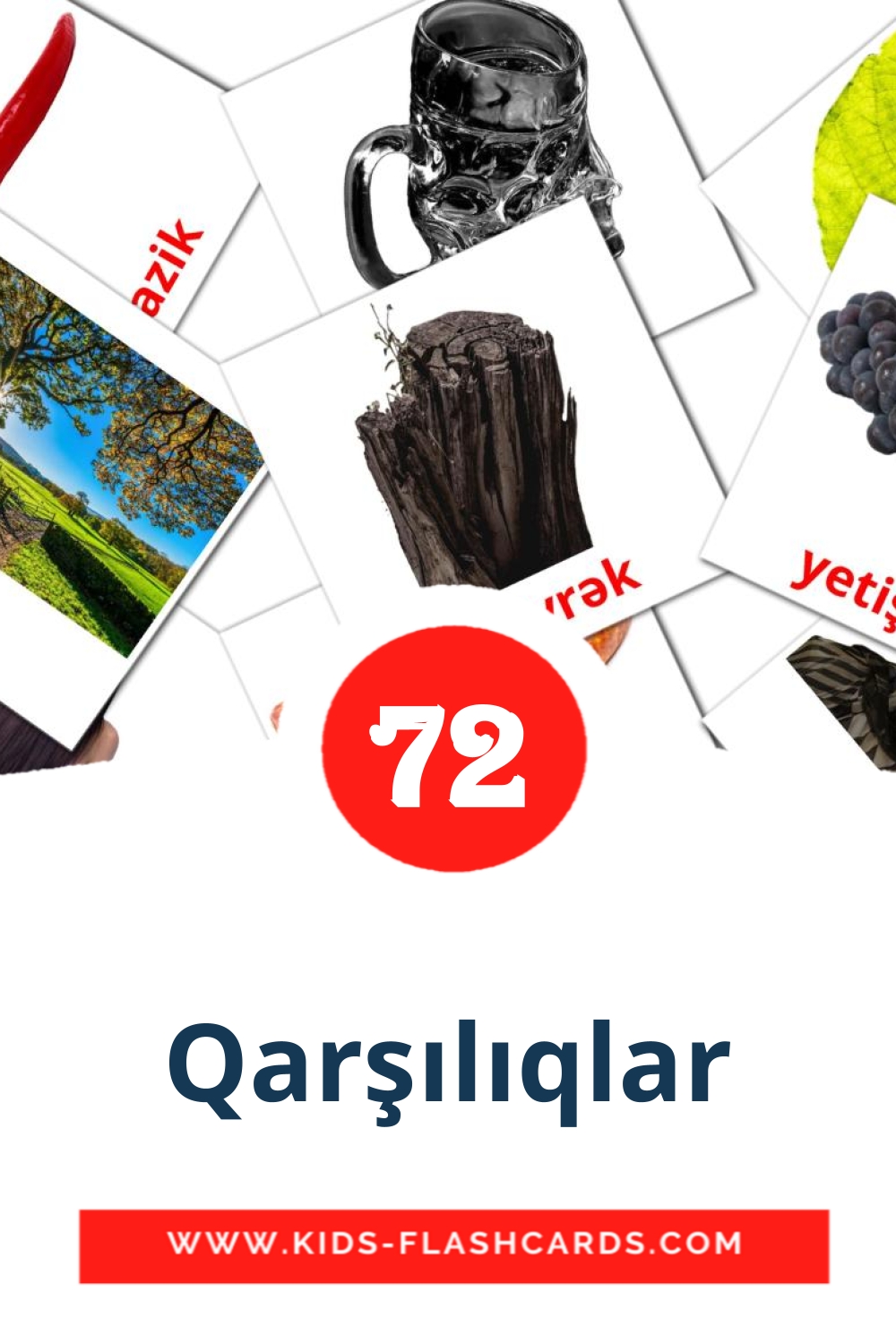 72 Cartões com Imagens de Qarşılıqlar para Jardim de Infância em azerbaijani