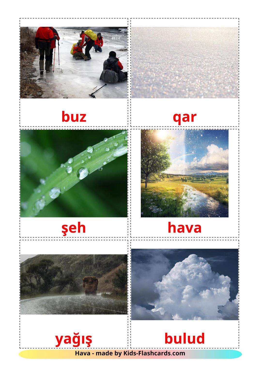 Wetter - 32 kostenlose, druckbare Aserbaidschanisch Flashcards 