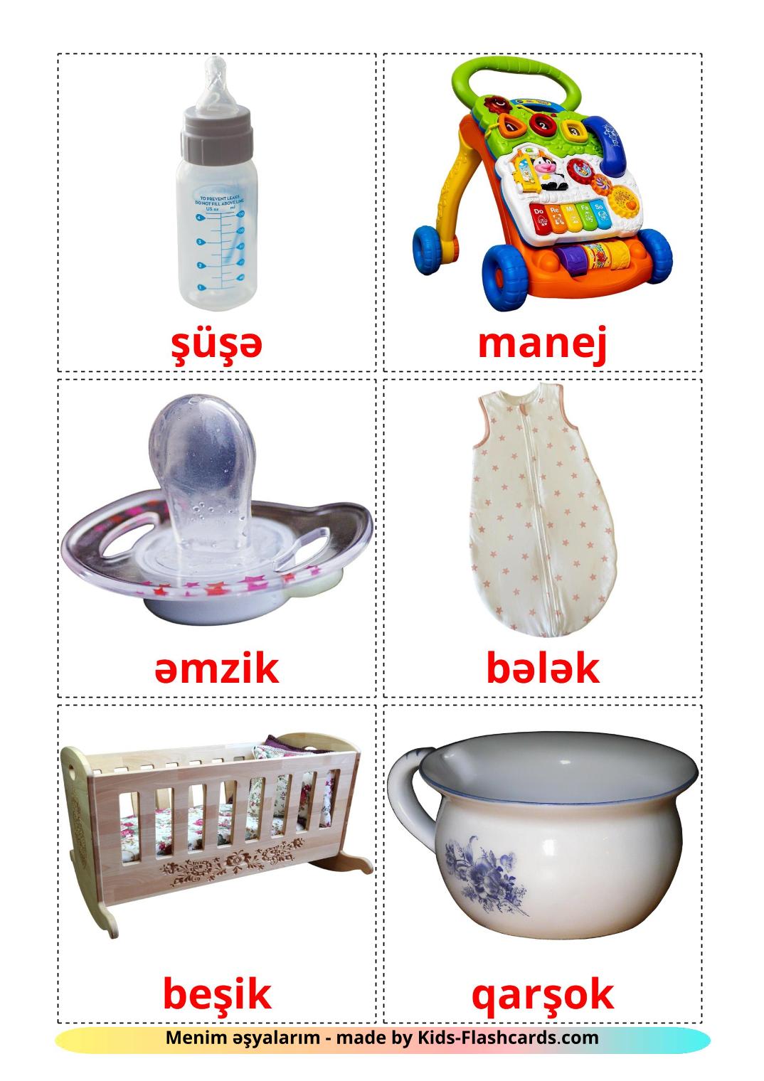 Baby things - 20 Free Printable azerbaijani Flashcards 