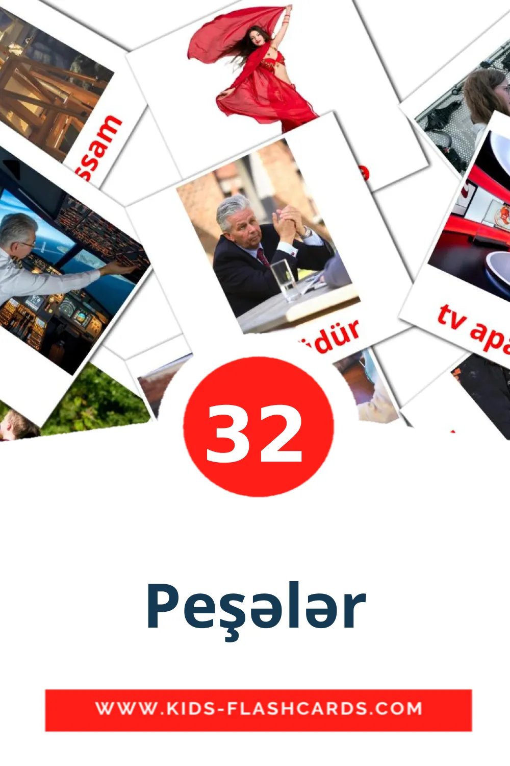 32 Peşələr Picture Cards for Kindergarden in azerbaijani