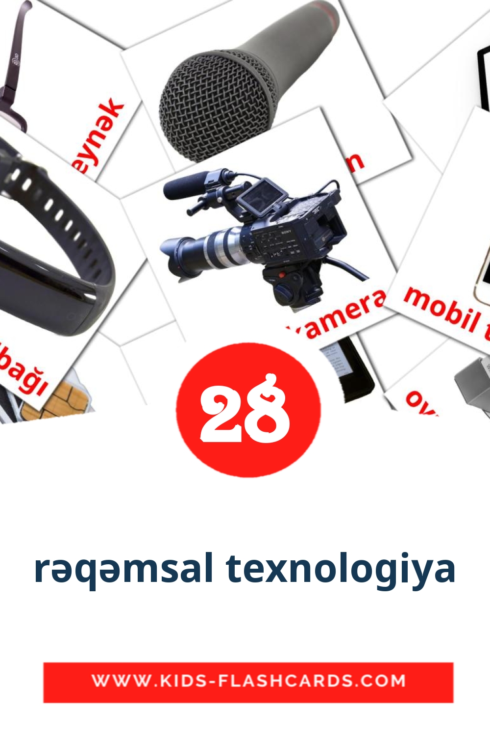 28 rəqəmsal texnologiya Picture Cards for Kindergarden in azerbaijani