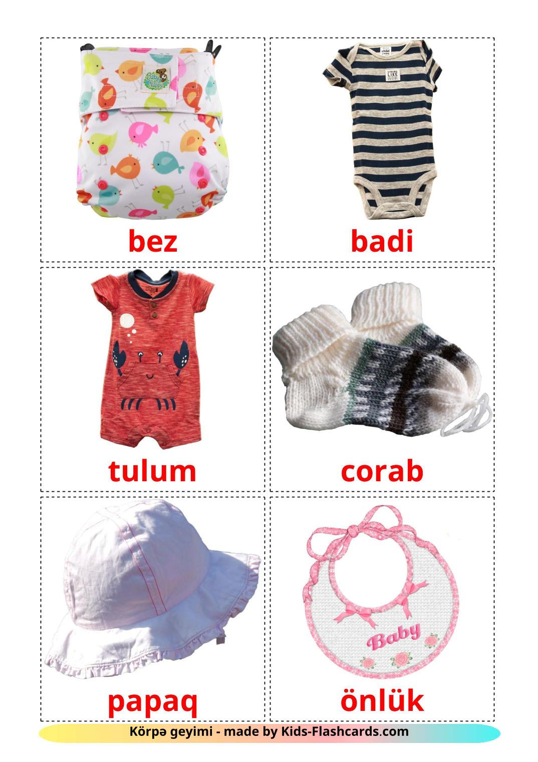 Baby clothes - 12 Free Printable azerbaijani Flashcards 