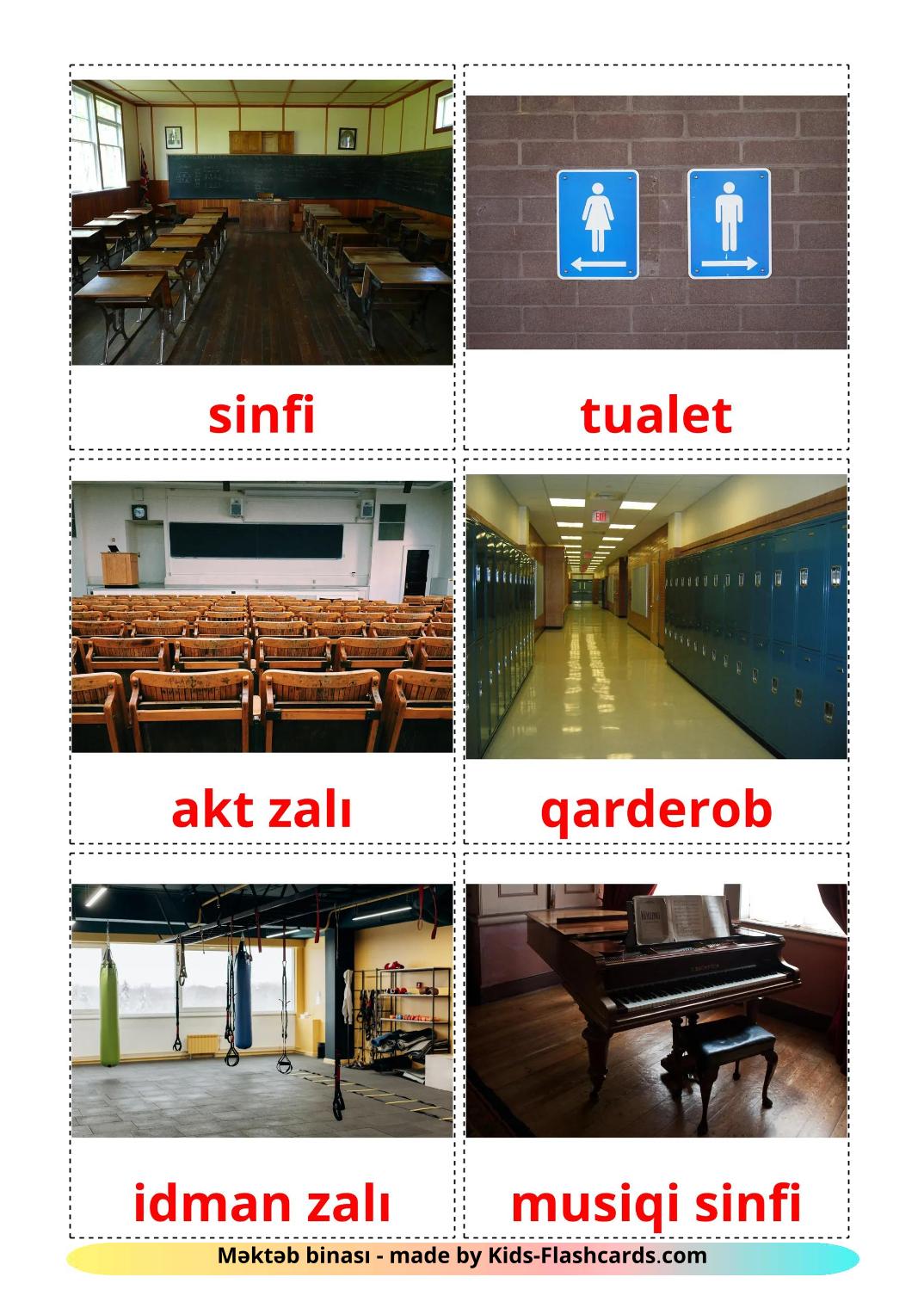 Edificio scolastico - 18 flashcards azerbaijani stampabili gratuitamente