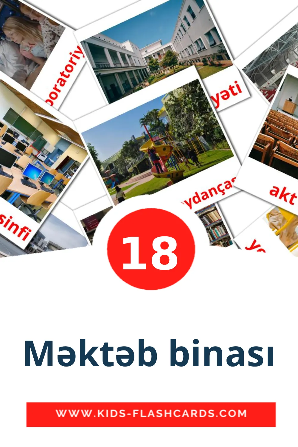 18 carte illustrate di Məktəb binası per la scuola materna in azerbaijani