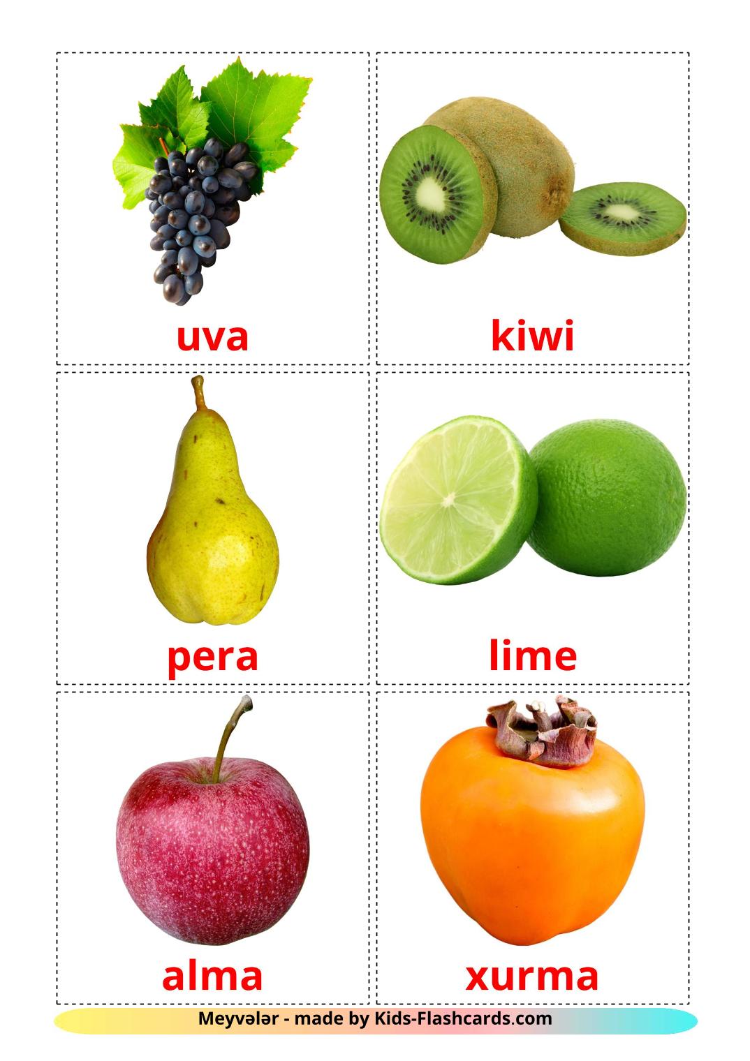 Fruits - 20 Free Printable azerbaijani Flashcards 