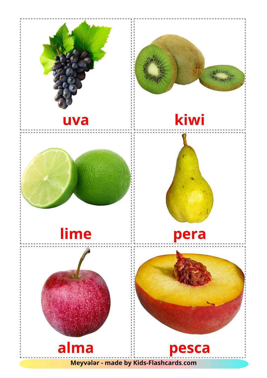 Les Fruits - 21 Flashcards azerbaïdjanais imprimables gratuitement