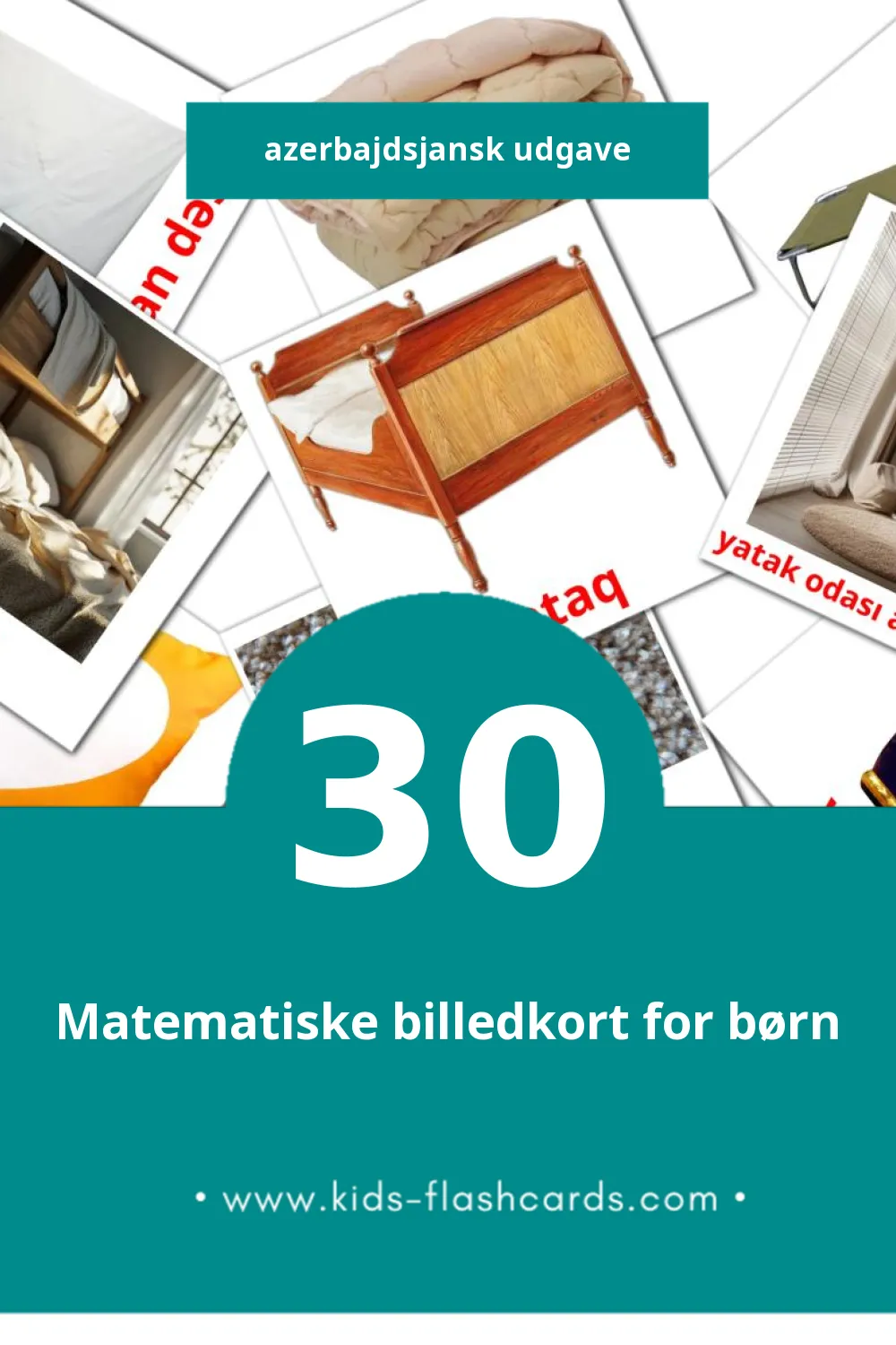 Visuelle billedkort for børn om Yataq otağı til småbørn (30 kort på Azerbajdsjansk)