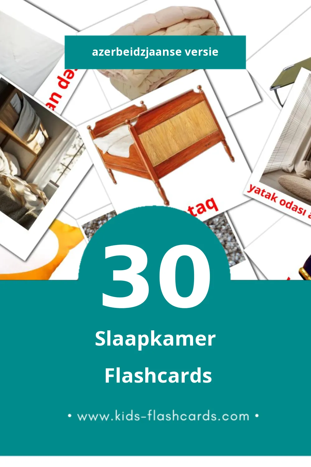 Visuele Yataq otağı Flashcards voor Kleuters (30 kaarten in het Azerbeidzjaans)