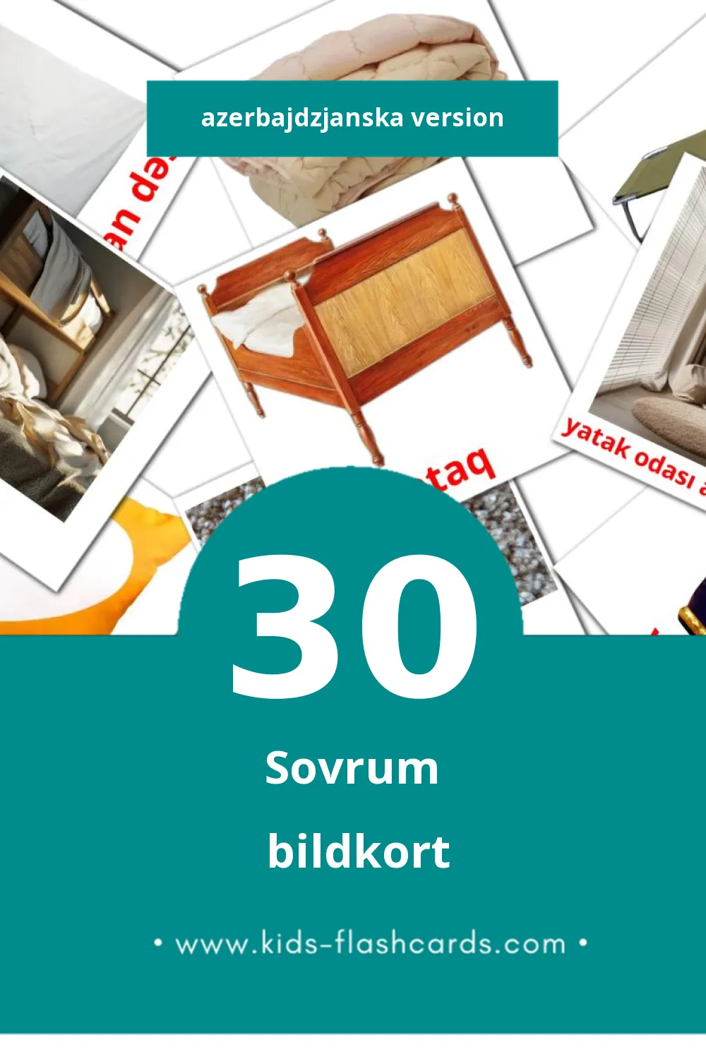 Visuella Yataq otağı för småbarn (30 bildkort för barn på Azerbajdzjanska)