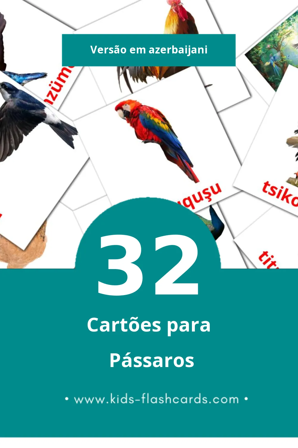 Flashcards de Quşlar Visuais para Toddlers (32 cartões em Azerbaijani)