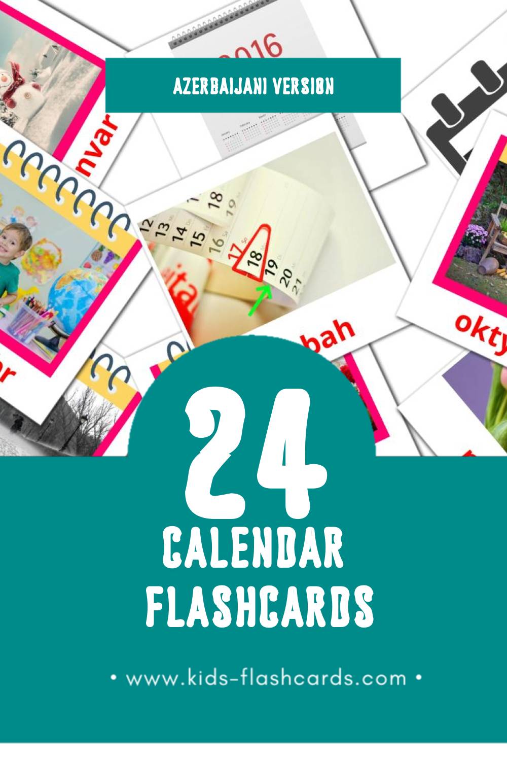 Visual Təqvim Flashcards for Toddlers (12 cards in Azerbaijani)
