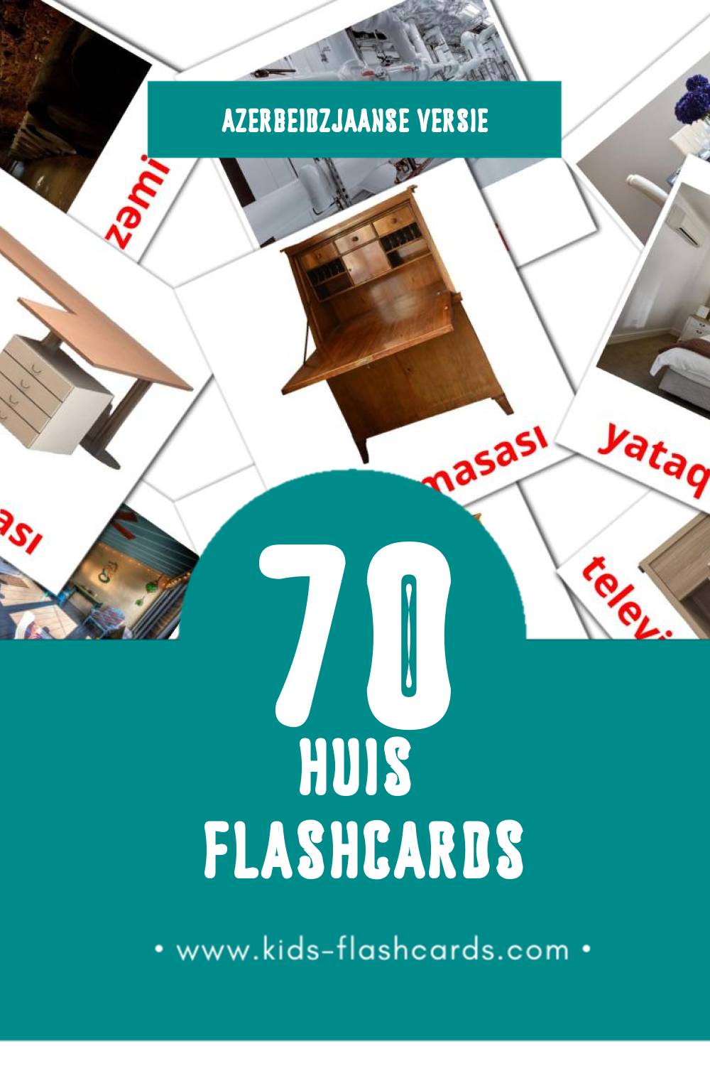 Visuele Будинок Flashcards voor Kleuters (70 kaarten in het Azerbeidzjaans)