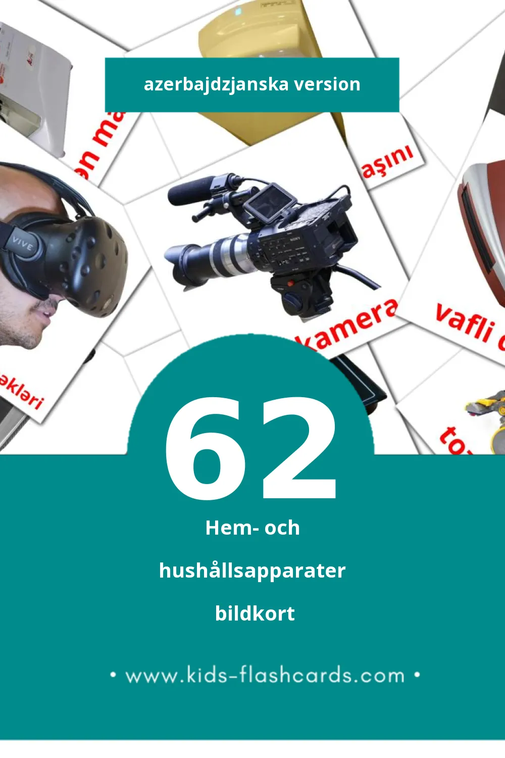 Visuella məişət texnikası för småbarn (62 bildkort för barn på Azerbajdzjanska)