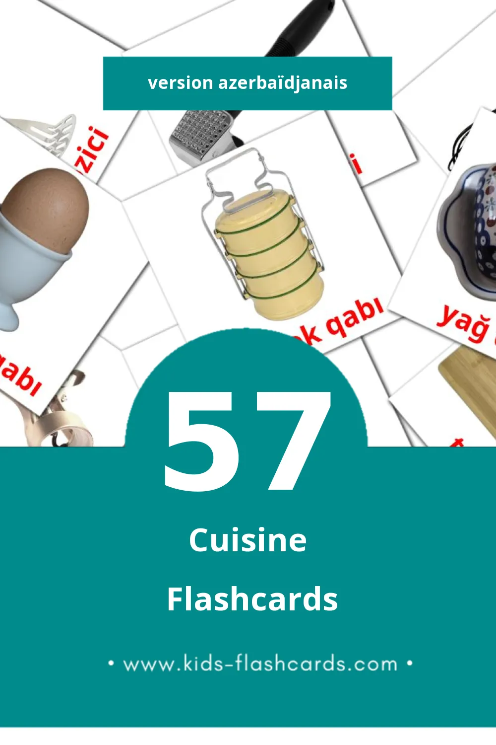 Flashcards Visual Mətbəx pour les tout-petits (57 cartes en Azerbaïdjanais)