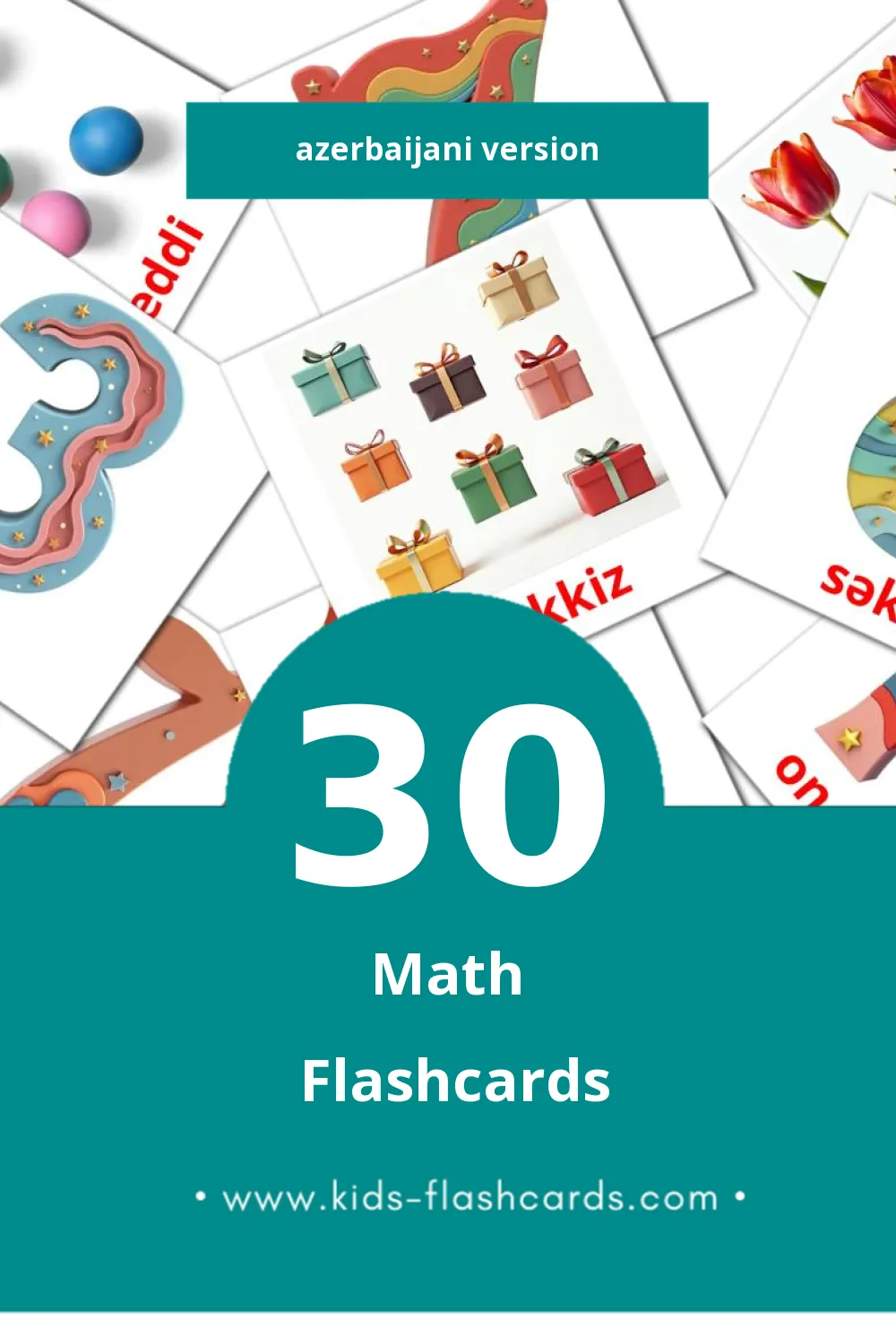 Visual riyaziyyat Flashcards for Toddlers (30 cards in Azerbaijani)