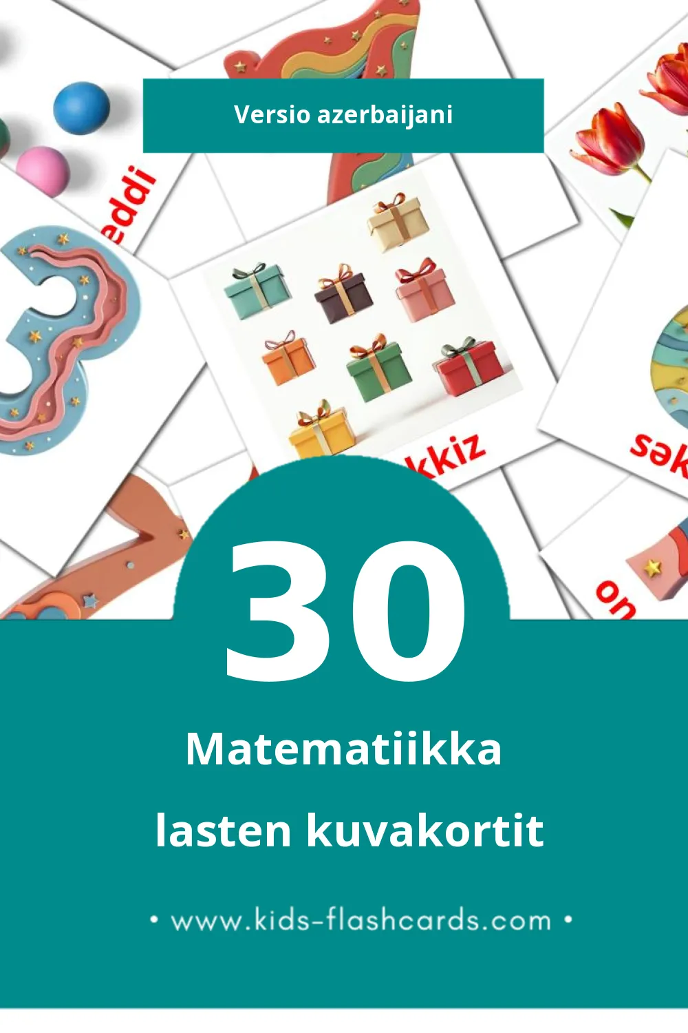 riyaziyyat lasten kuvakortit pikkulapsille (30 korttia Azerbaijaniksi)