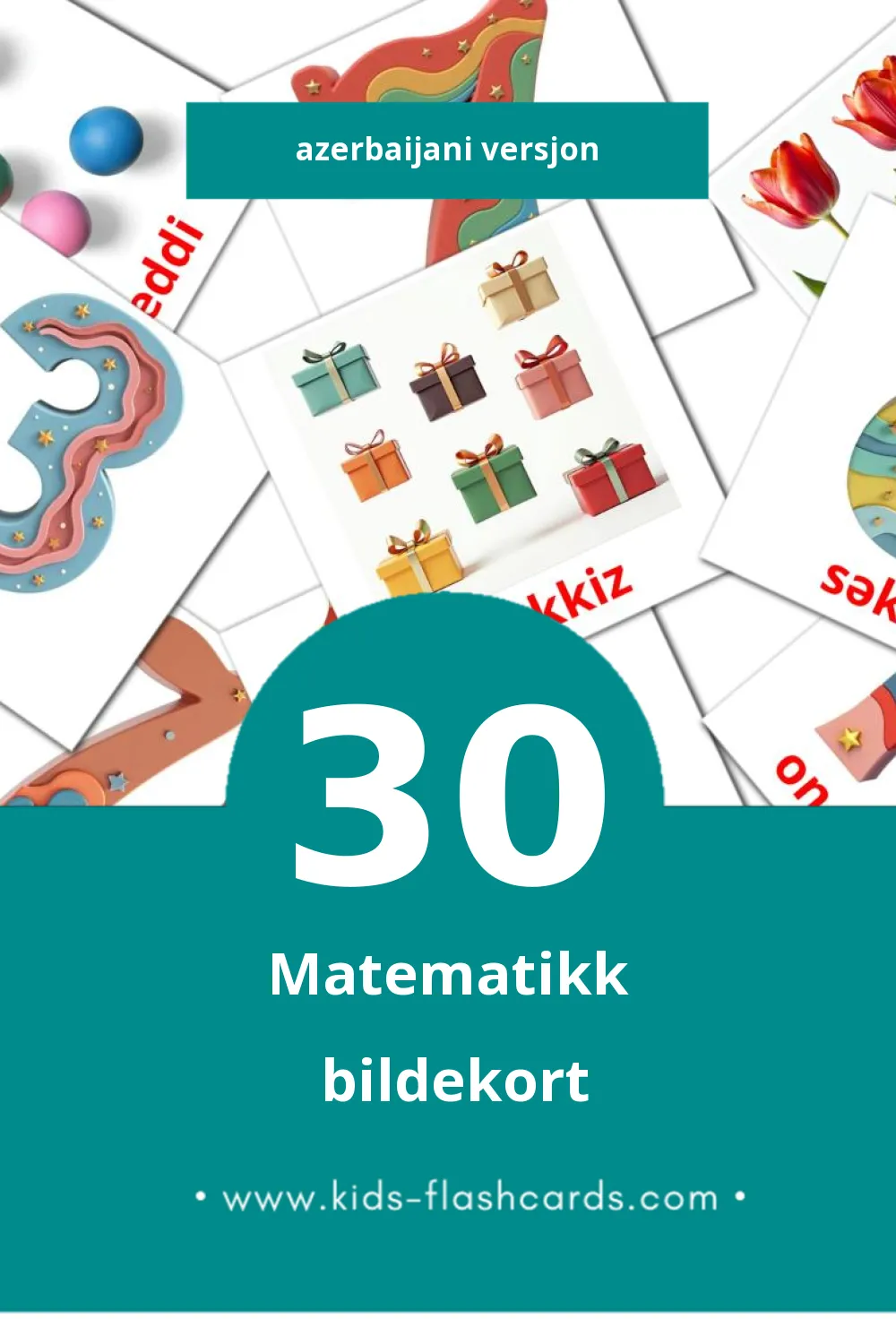 Visuelle riyaziyyat bildekort for småbarn (30 kort på Azerbaijani)