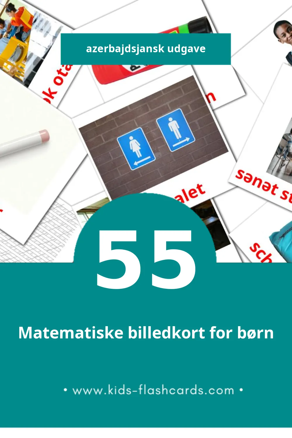 Visuelle billedkort for børn om School til småbørn (55 kort på Azerbajdsjansk)