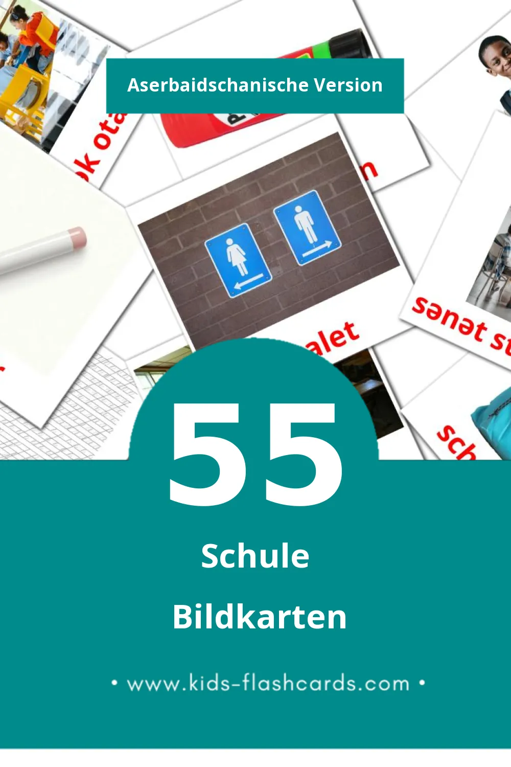 Visual Məktəb Flashcards für Kleinkinder (55 Karten in Aserbaidschanisch)