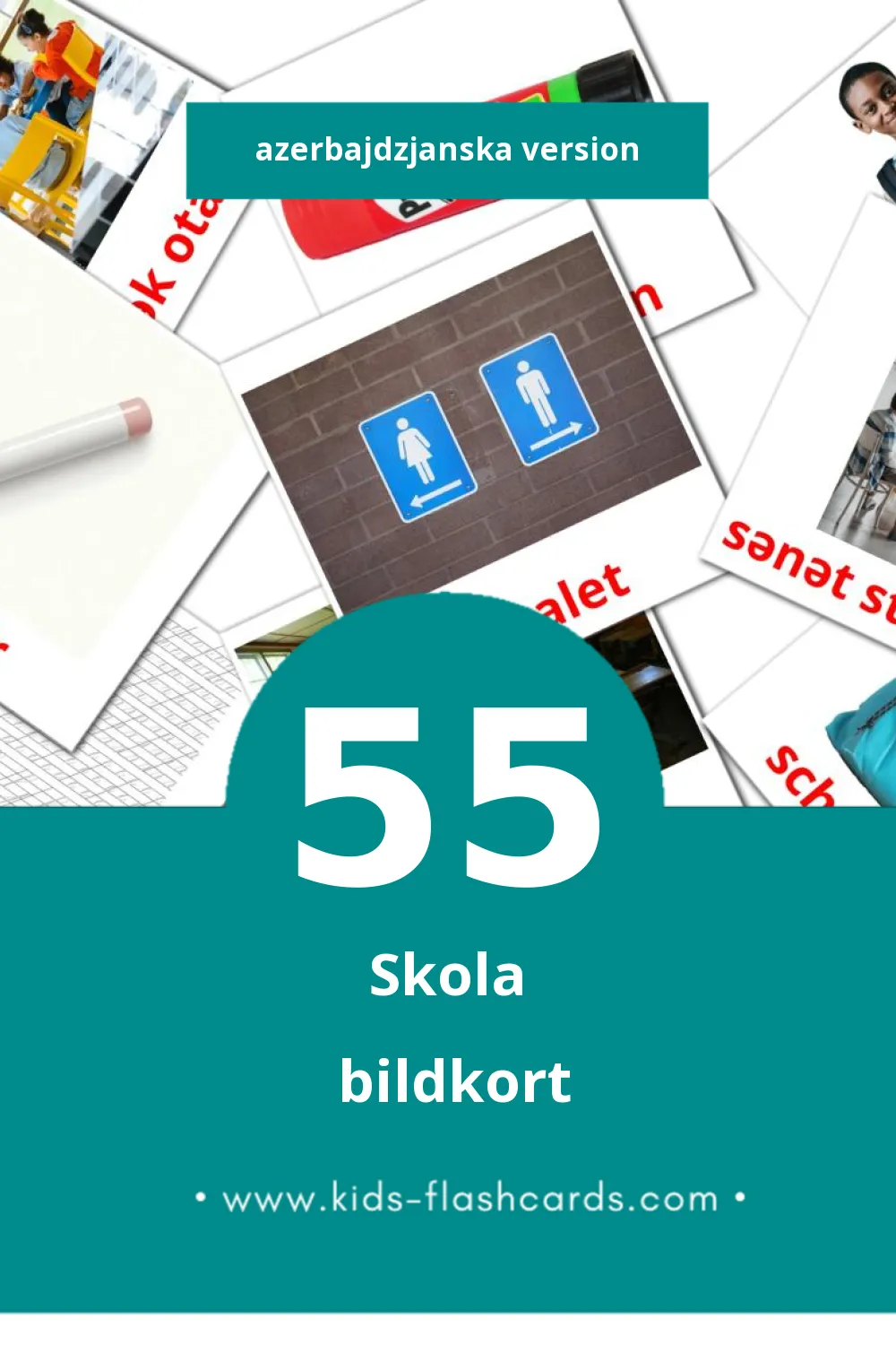 Visuella School för småbarn (55 bildkort för barn på Azerbajdzjanska)