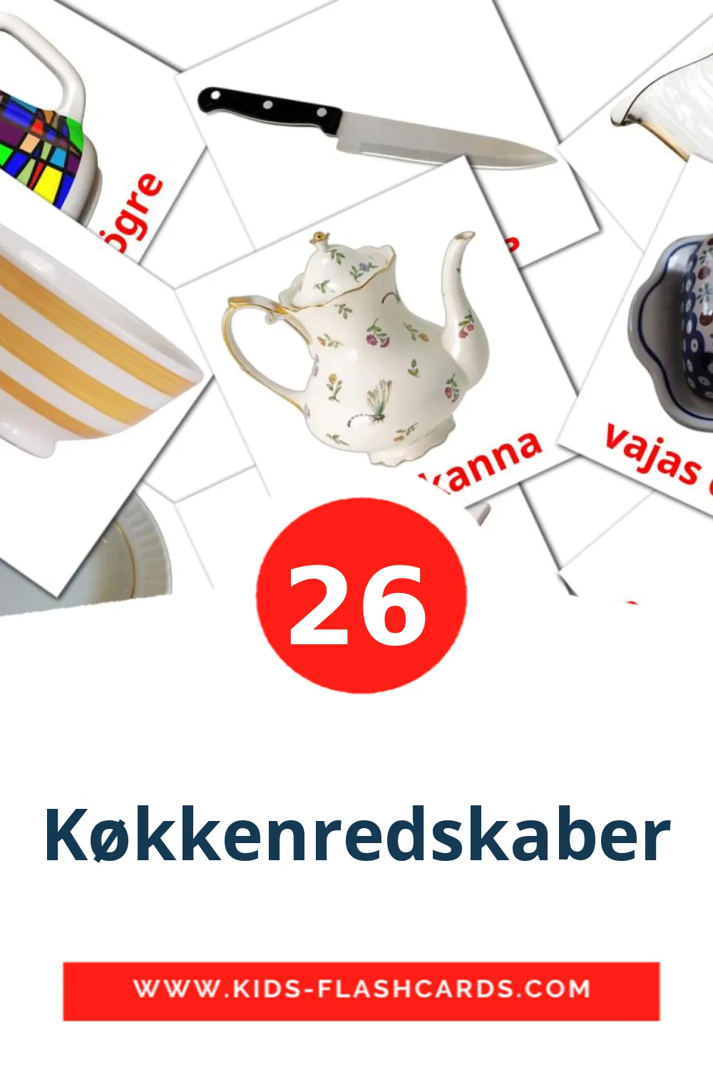 26 Køkkenredskaber Picture Cards for Kindergarden in bashkir