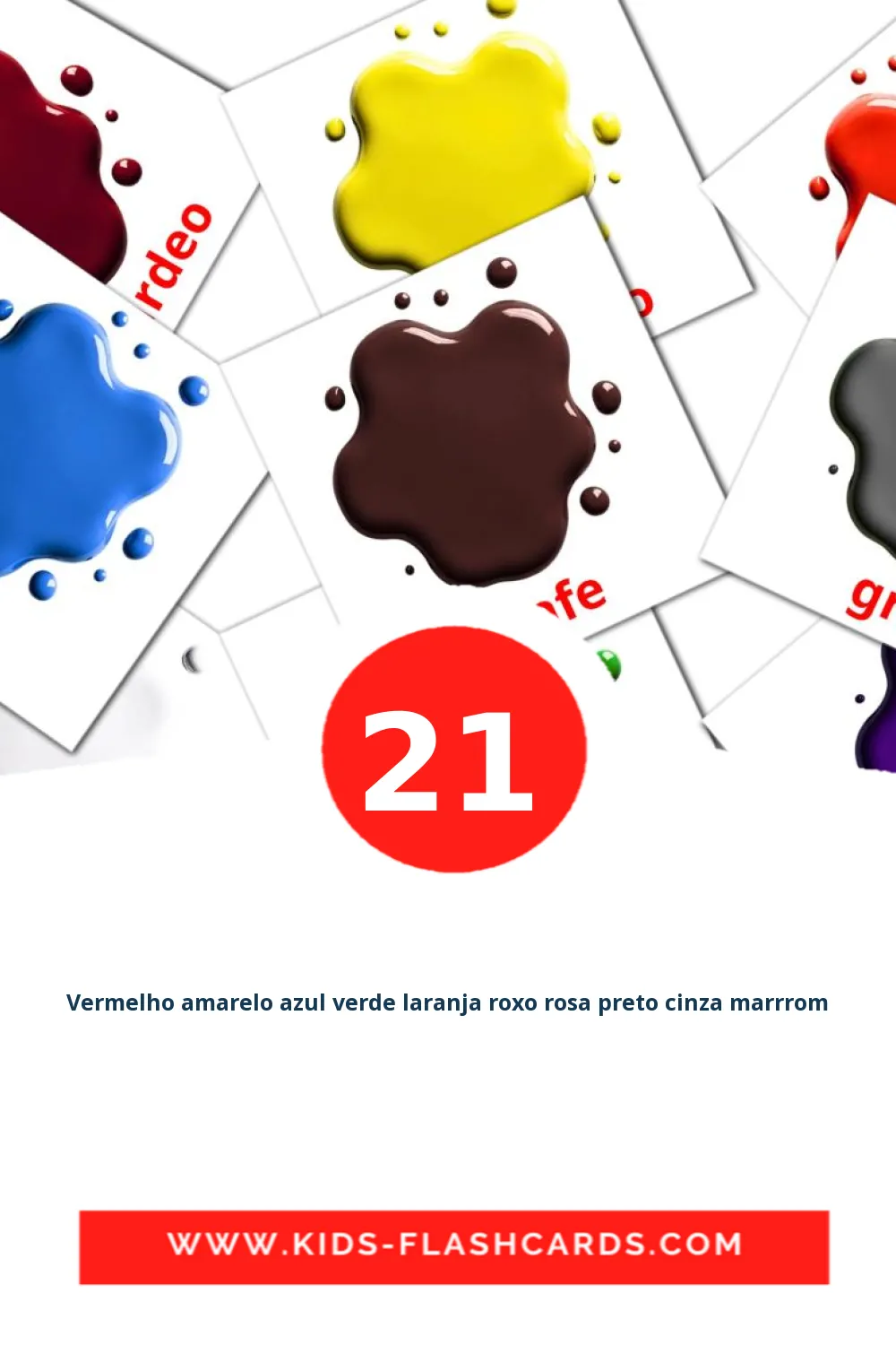 21 tarjetas didacticas de Vermelho amarelo azul verde laranja roxo rosa preto cinza marrrom para el jardín de infancia en brashkir