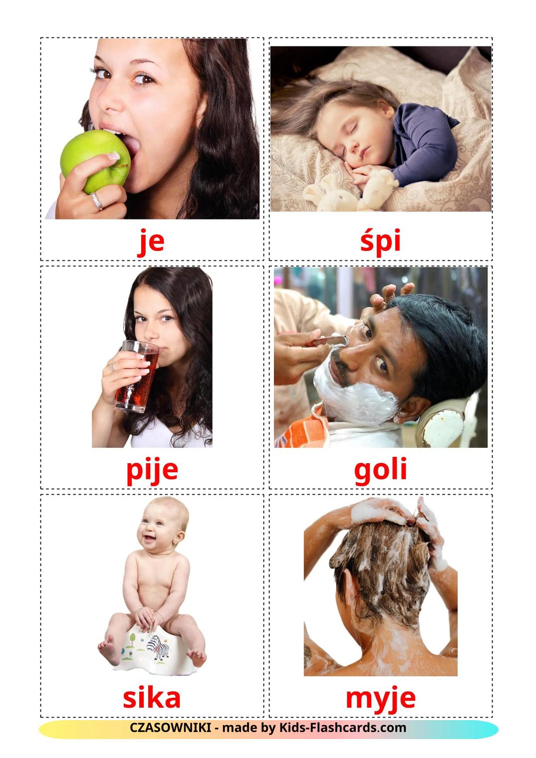 Routine verbs - 34 Free Printable bashkir Flashcards