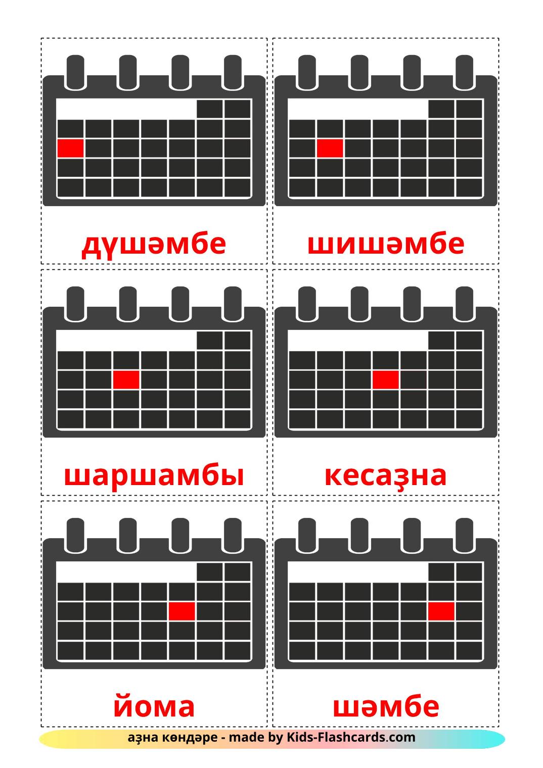 Días de la semana - 12 fichas de brashkir para imprimir gratis 