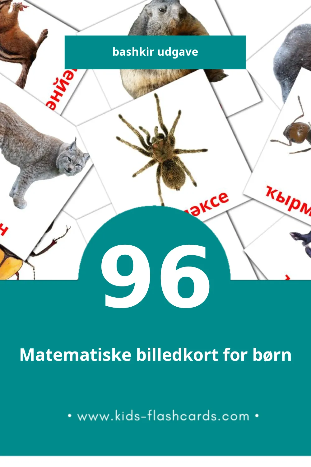 Visuelle billedkort for børn om Животни til småbørn (96 kort på Bashkir)