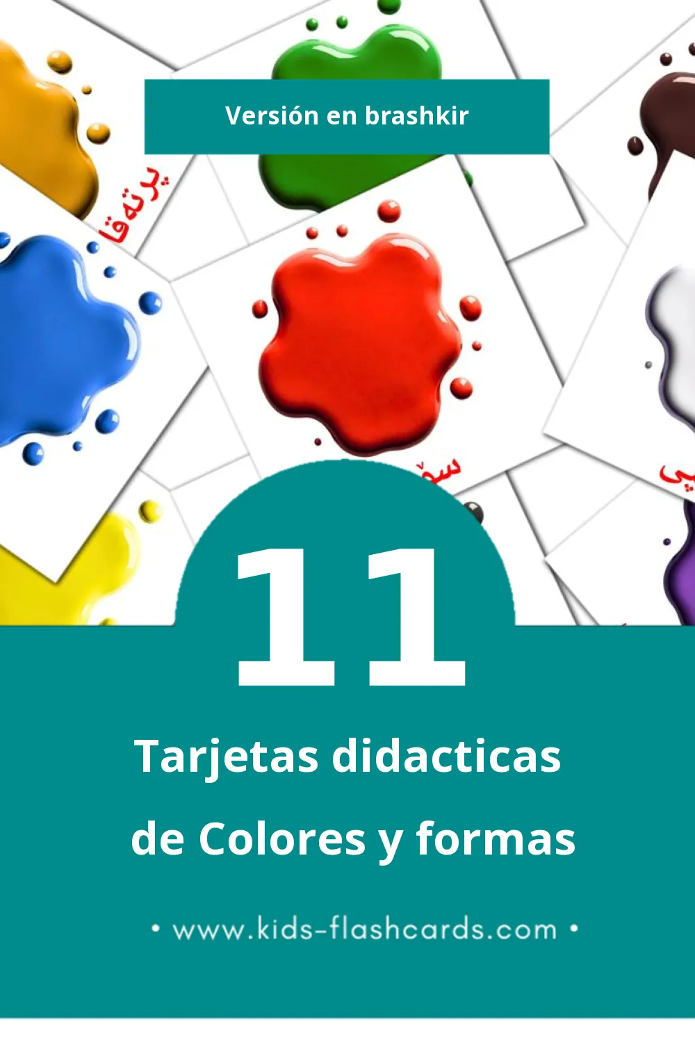 Tarjetas visuales de  Vermelho amarelo azul verde laranja roxo rosa preto cinza marrom para niños pequeños (21 tarjetas en Brashkir)