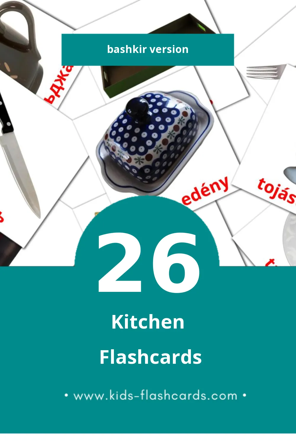 Visual Køkken Flashcards for Toddlers (26 cards in Bashkir)