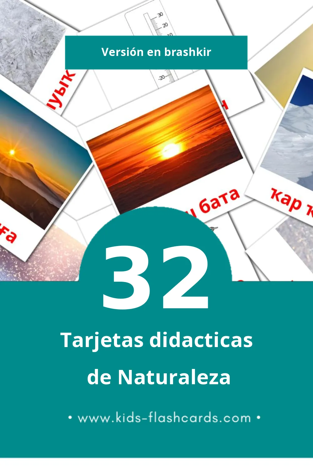 Tarjetas visuales de Тәбиғәт para niños pequeños (32 tarjetas en Brashkir)