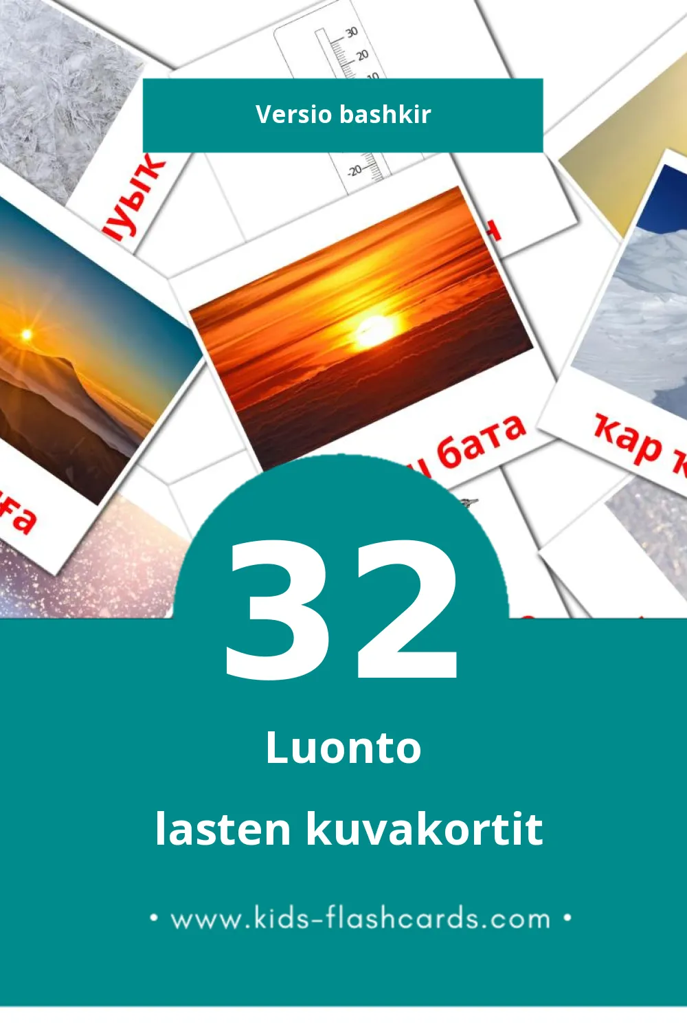 Тәбиғәт lasten kuvakortit pikkulapsille (32 korttia Bashkirksi)