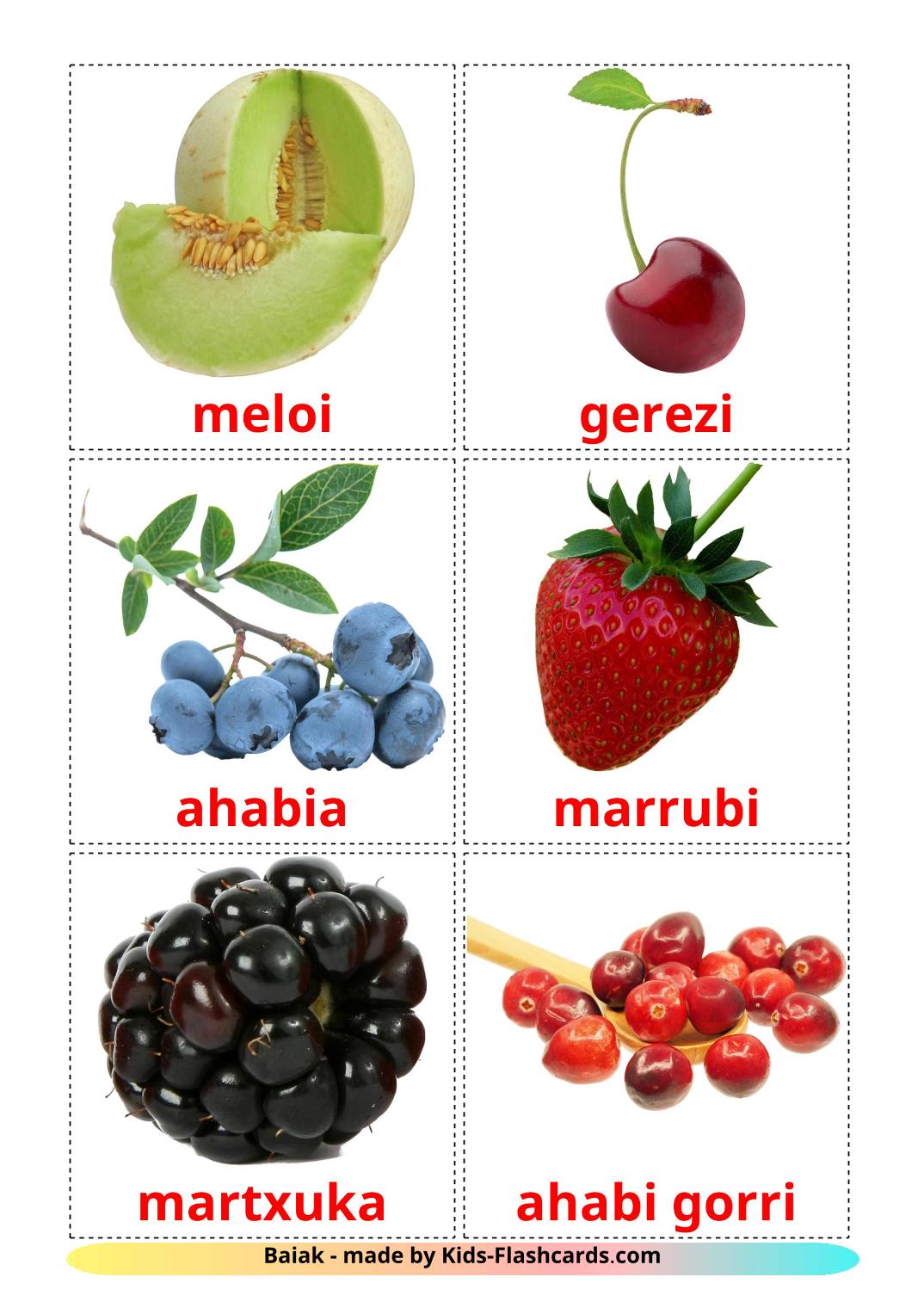 Frutti di bosco - 11 flashcards basco stampabili gratuitamente