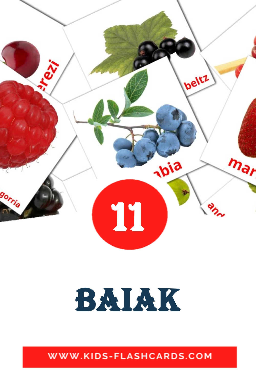 11 tarjetas didacticas de Baiak para el jardín de infancia en euskera