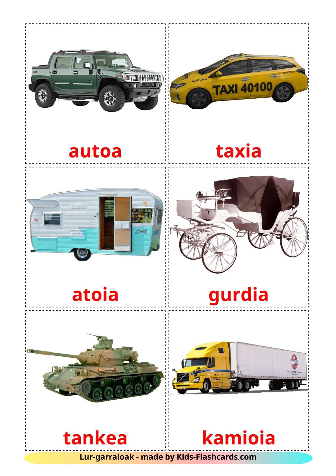 Land transport - 28 Free Printable basque Flashcards 