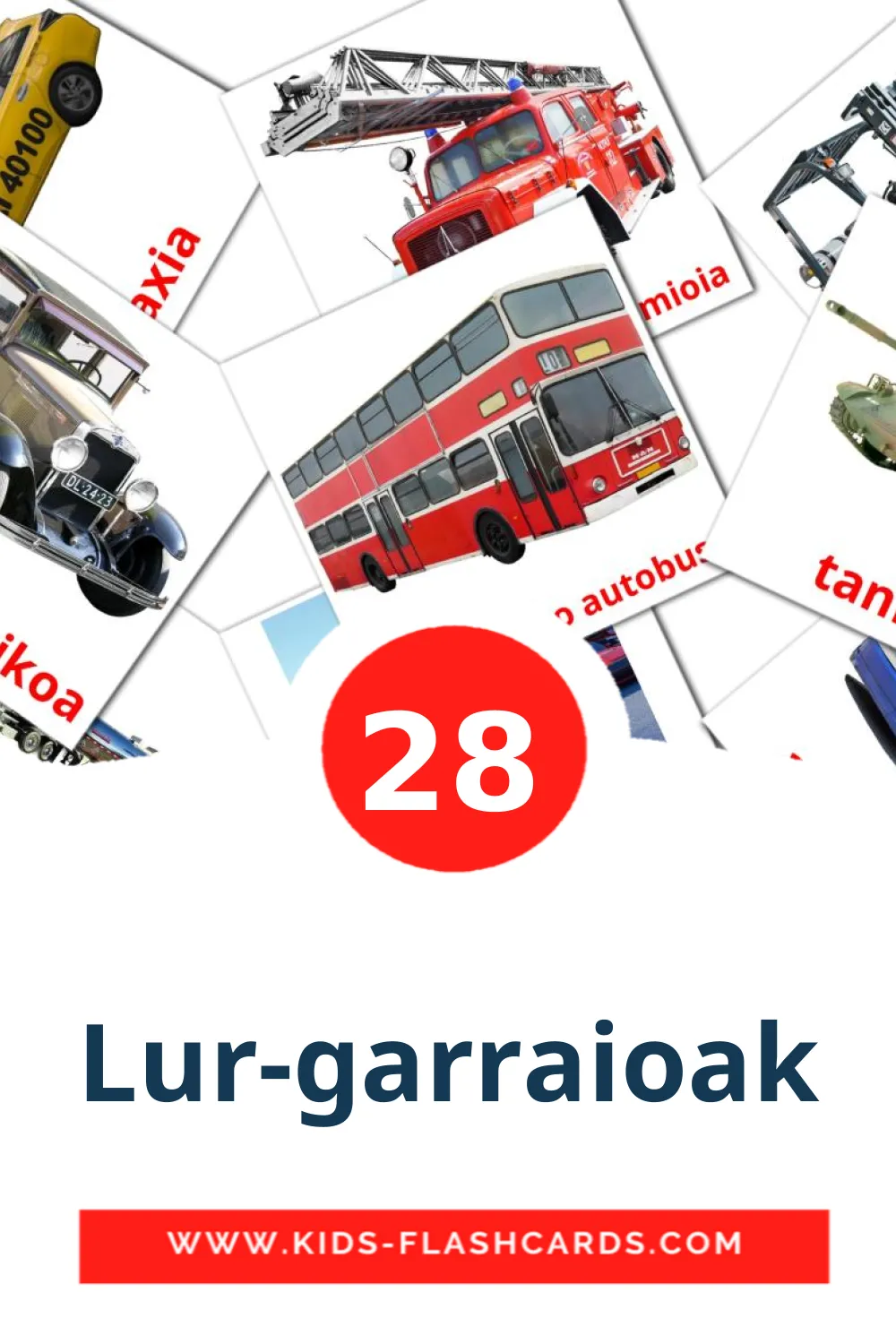 28 Lur-garraioak Picture Cards for Kindergarden in basque