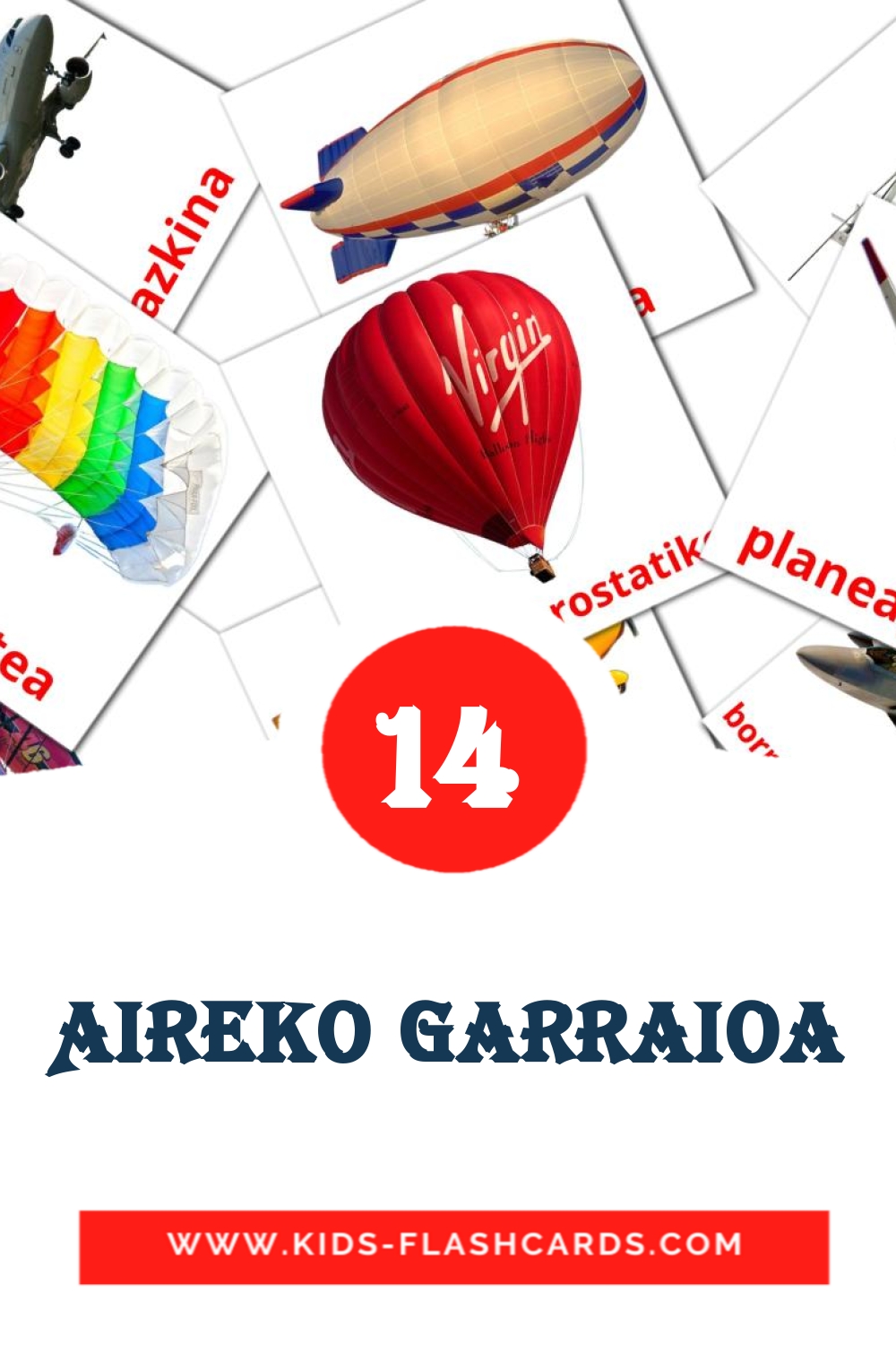 14 tarjetas didacticas de Aireko garraioa para el jardín de infancia en euskera
