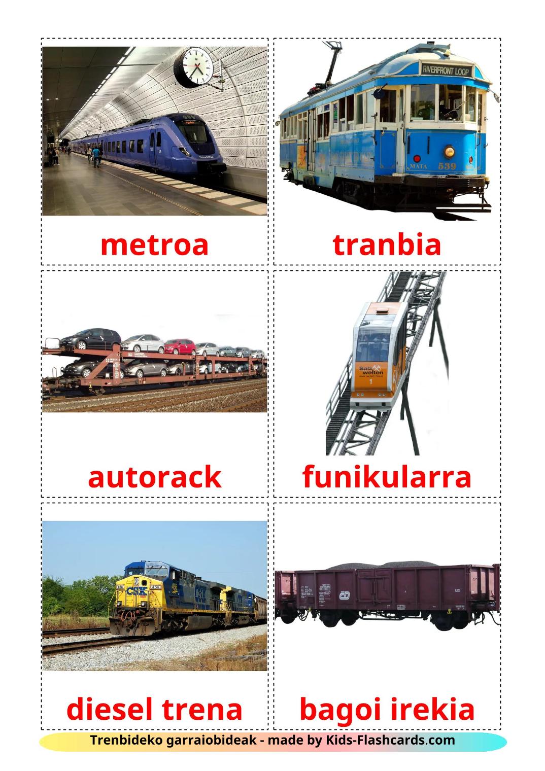 Trasporto ferroviario - 19 flashcards basco stampabili gratuitamente