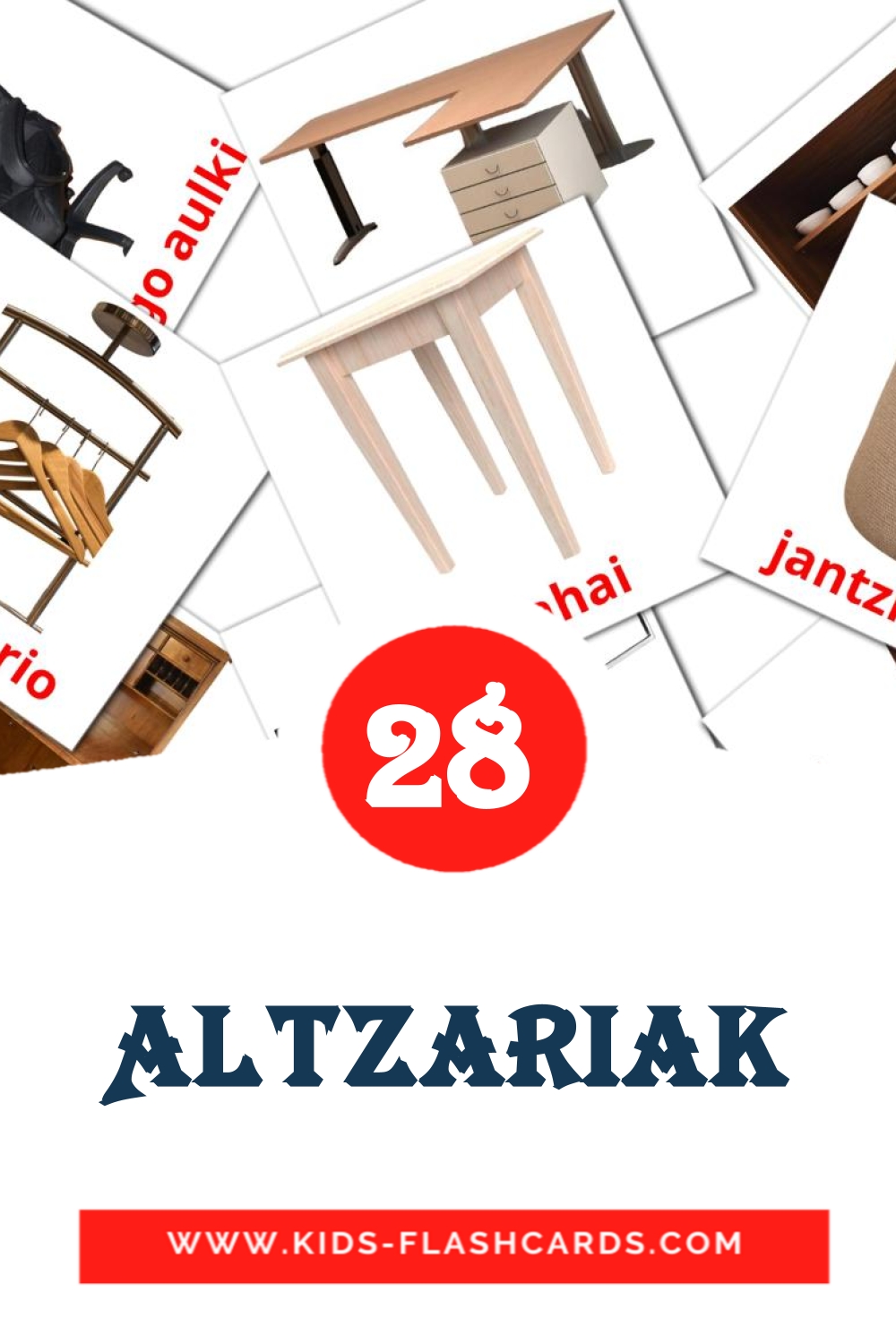 28 tarjetas didacticas de Altzariak para el jardín de infancia en euskera