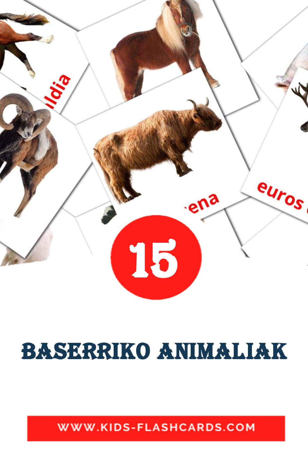 15 Baserriko animaliak Picture Cards for Kindergarden in basque