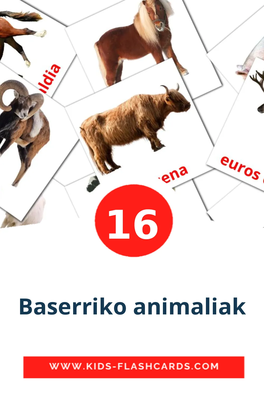 16 Baserriko animaliak Picture Cards for Kindergarden in basque