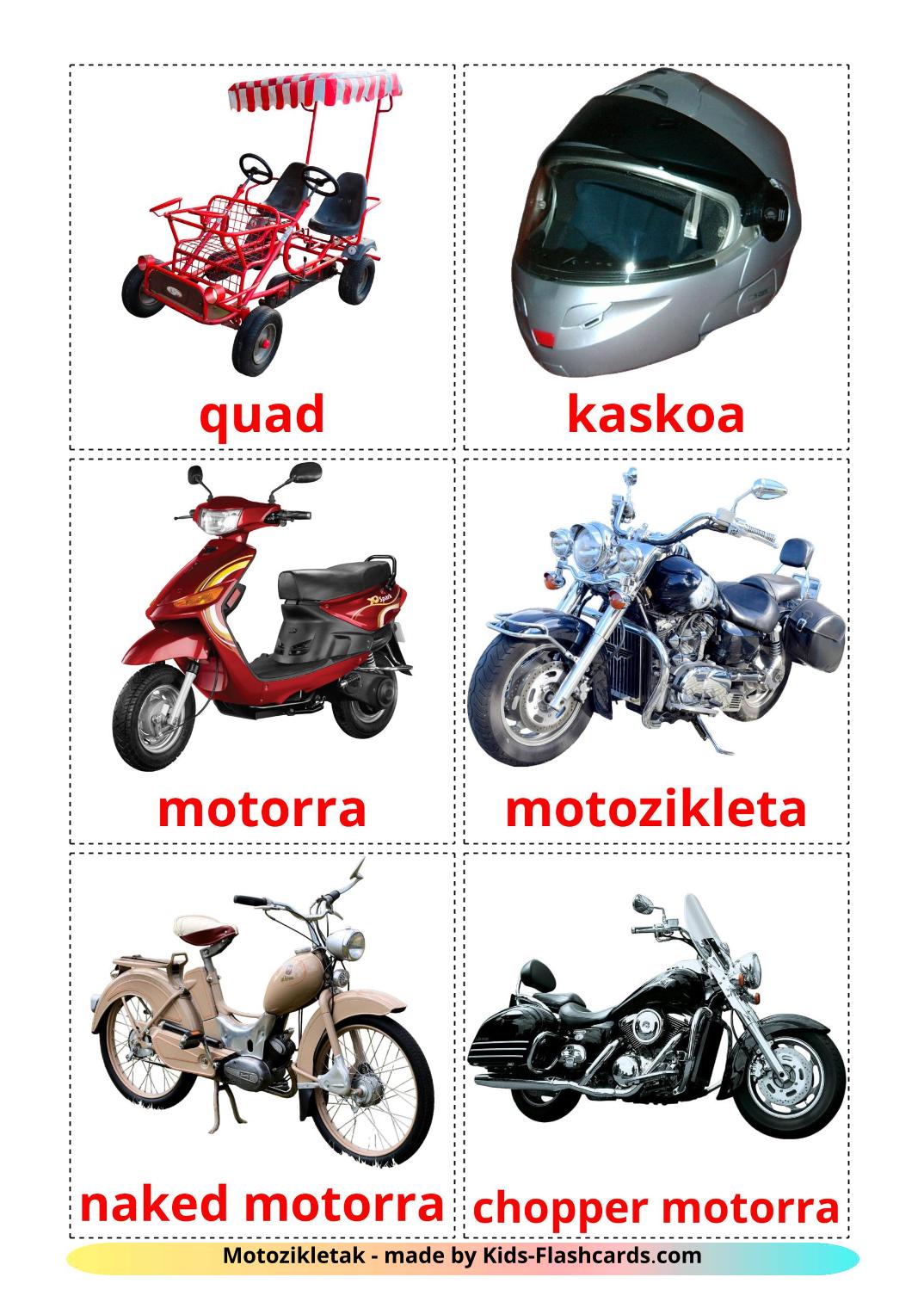 Motocicletas - 12 fichas de euskera para imprimir gratis 
