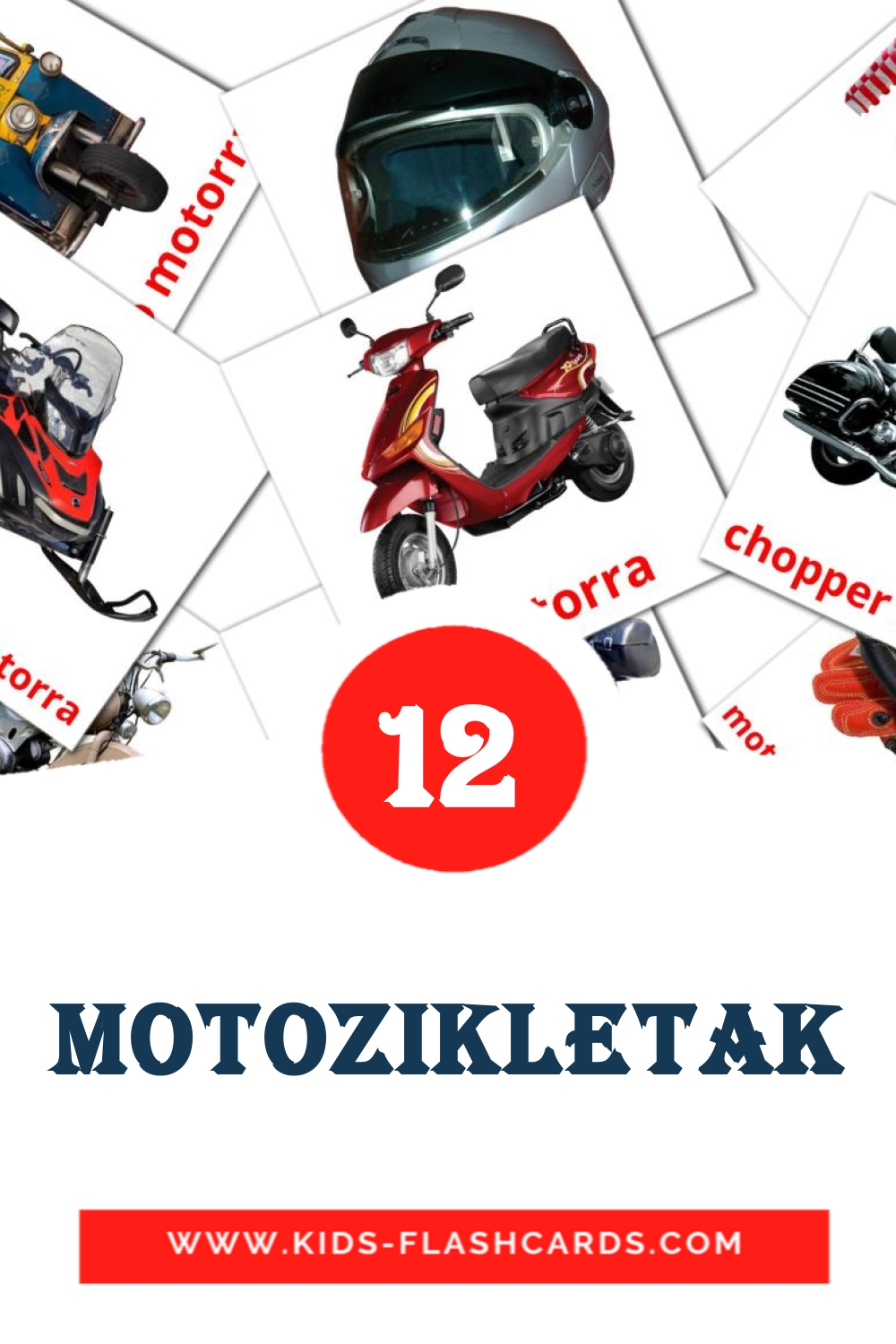 12 carte illustrate di Motozikletak per la scuola materna in basco