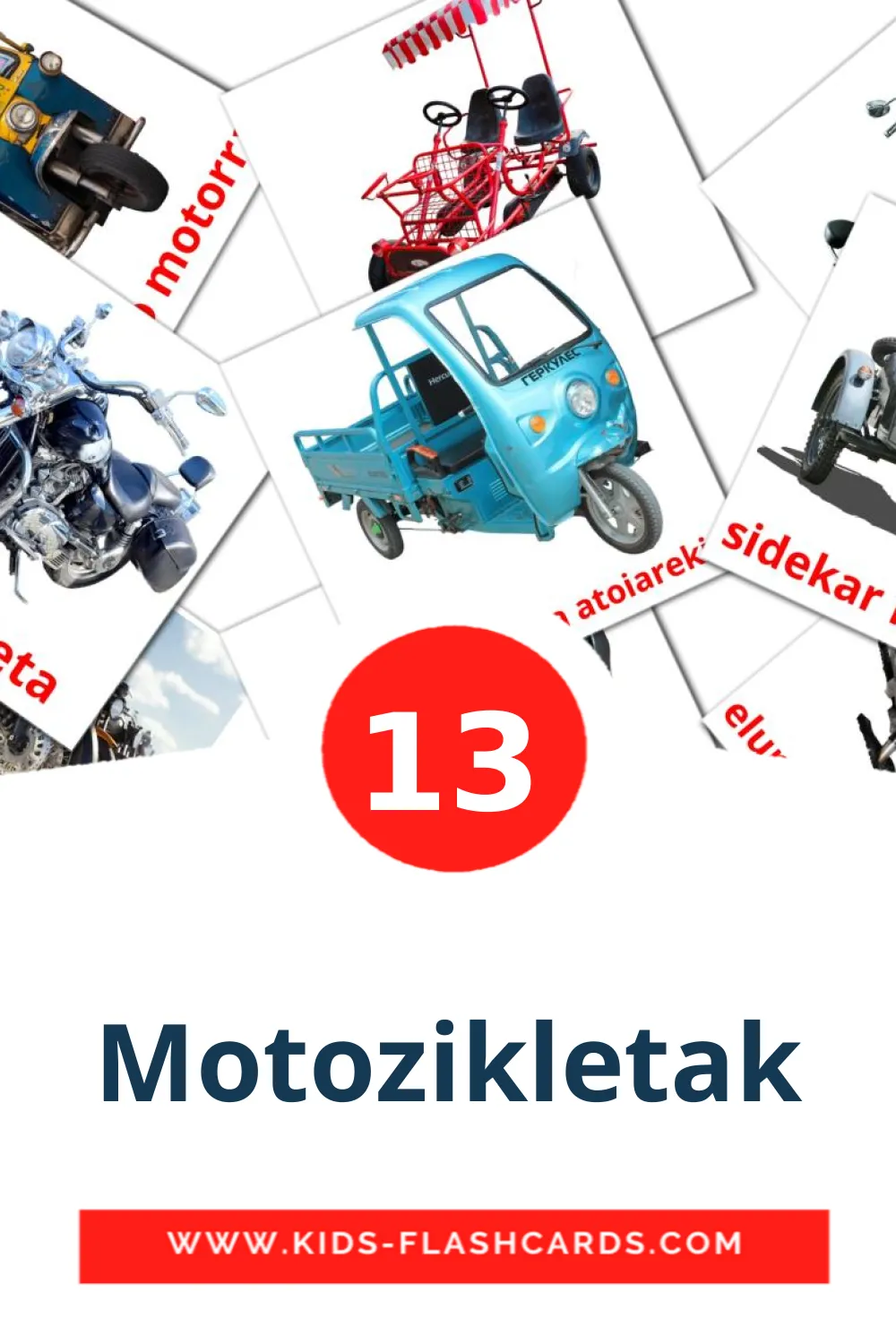 13 Motozikletak Picture Cards for Kindergarden in basque