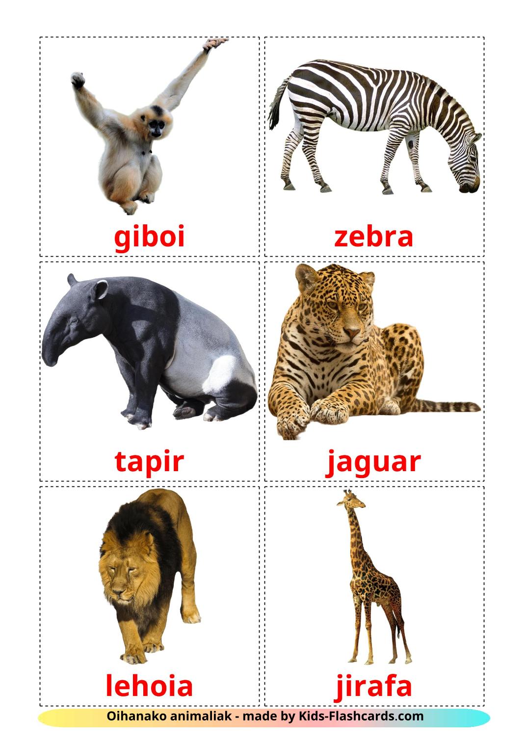 Jungle dieren - 21 gratis printbare baskische kaarten
