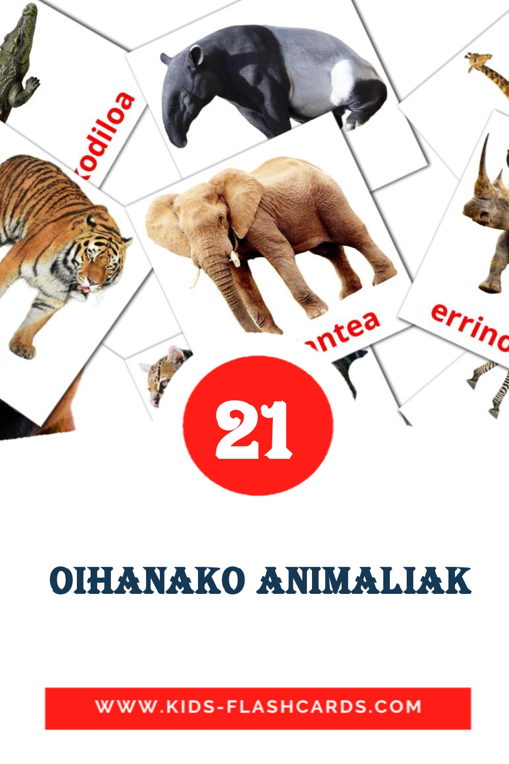 21 cartes illustrées de  Oihanako animaliak pour la maternelle en basque