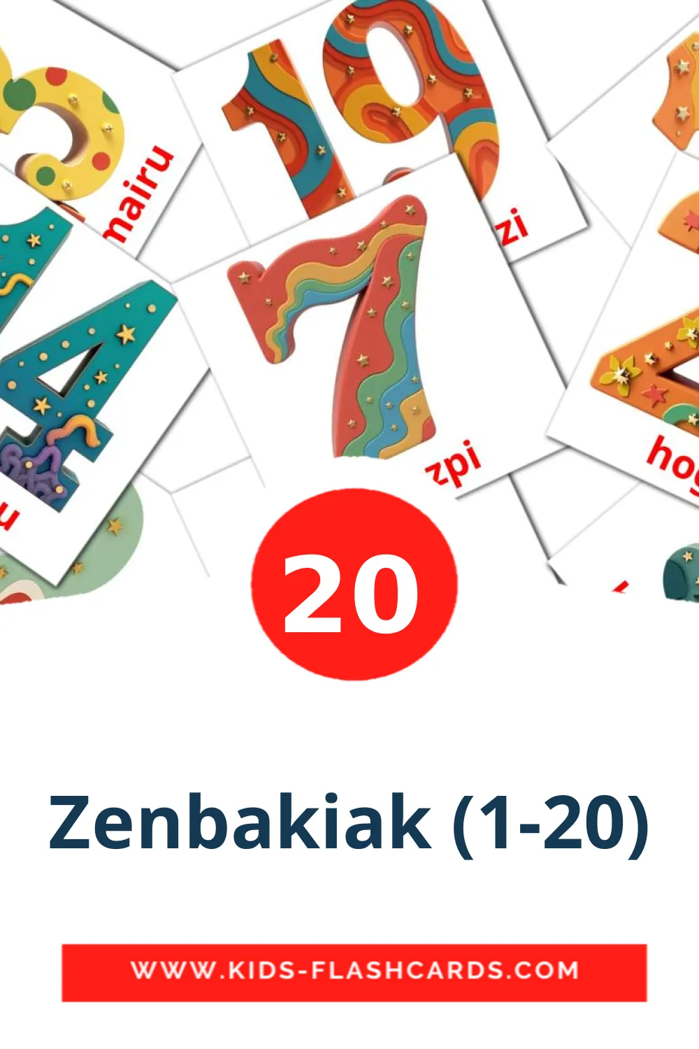 20 Zenbakiak (1-20) Picture Cards for Kindergarden in basque