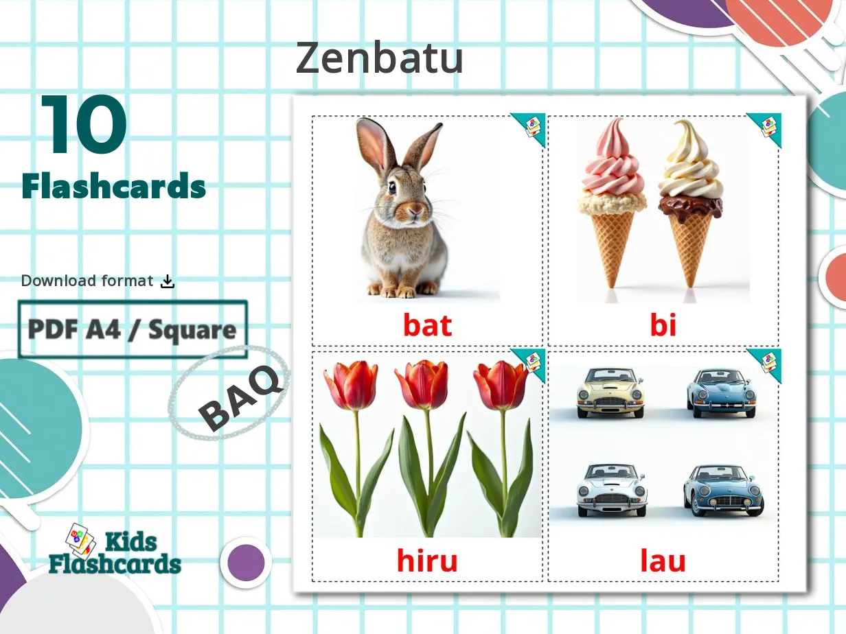 Basque Numbers 10 Printable Counting Flashcards in Basque (Free PDF)