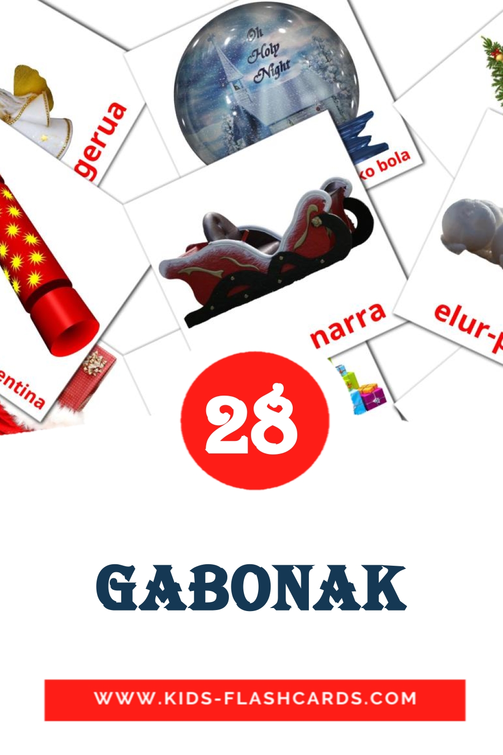 28 tarjetas didacticas de Gabonak para el jardín de infancia en euskera